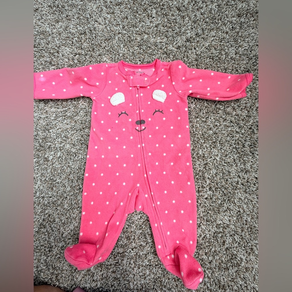 Carter's Pink Polka Dot Footie with Bear Design